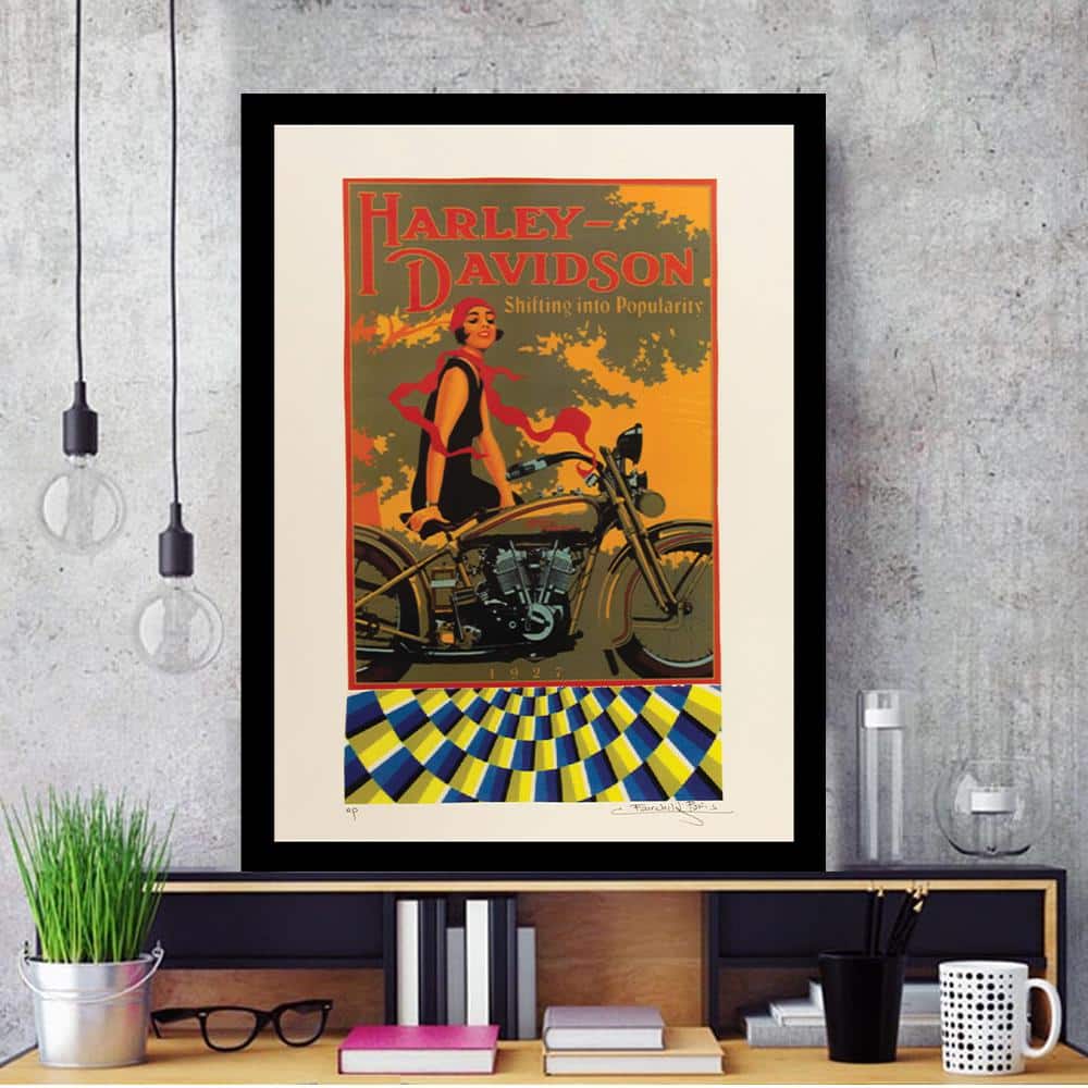 Vintage Harley-Davidson Motorcycle Lady Framed Graphic Print