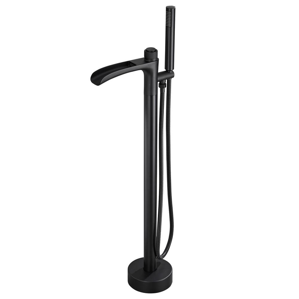 Matte Black Freestanding Tub Filler Faucet with Handheld Shower