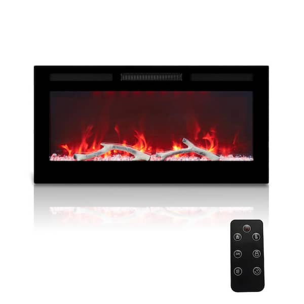 36 in. 1500W Wall Mounted Installation Electric Fireplace in Black with Multicolor Flame