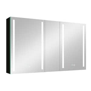 50 in. W x 30 in. H Large Rectangular Matte Black S6 Aluminum Surface Mount LED Medicine Cabinet with Mirror, Anti-fog