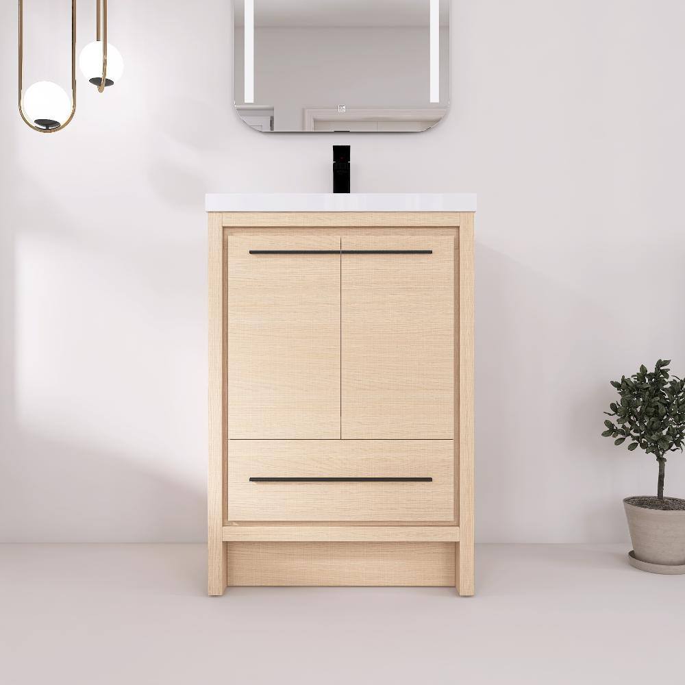 24 in. Single Freestanding Dune Oak Bath Vanity with White Resin Top Unassembled price history on PriceWatchPro