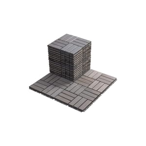 12 in. x 12 in. Gray Square Wood Interlocking Flooring Tiles Checker Pattern for Patio Garden Deck (20-Tiles)