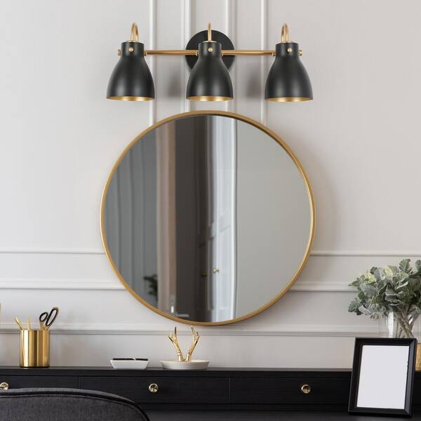 Farmhouse Black Bathroom Vanity Light, 22 in. 3-Light Modern Gold Bell Wall Sconce Light