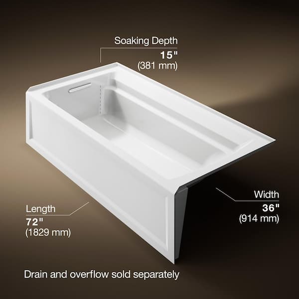 Archer 72 in. x 36 in. Soaking Bathtub with Left-Hand Drain in White