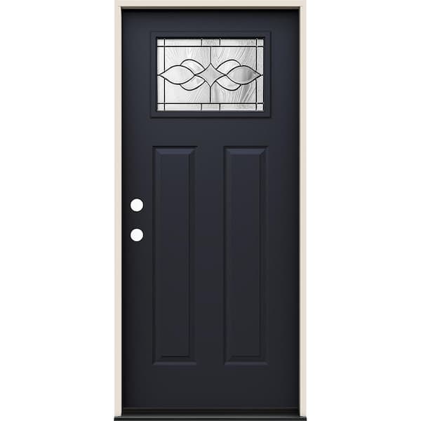 36 in. x 80 in. Right-Hand Craftsman Carillon Decorative Glass Black Steel Prehung Front Door
