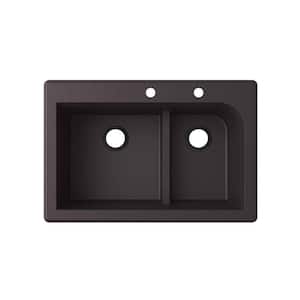 Dual-Mount Granite 33 in. x 22 in. 2-Hole 60/40 Double Bowl Kitchen Sink in Nero