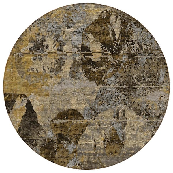 HomeRoots Brown Terracotta and Gray 8 ft. Round Woven Floral Round Indoor/Outdoor Area Rug