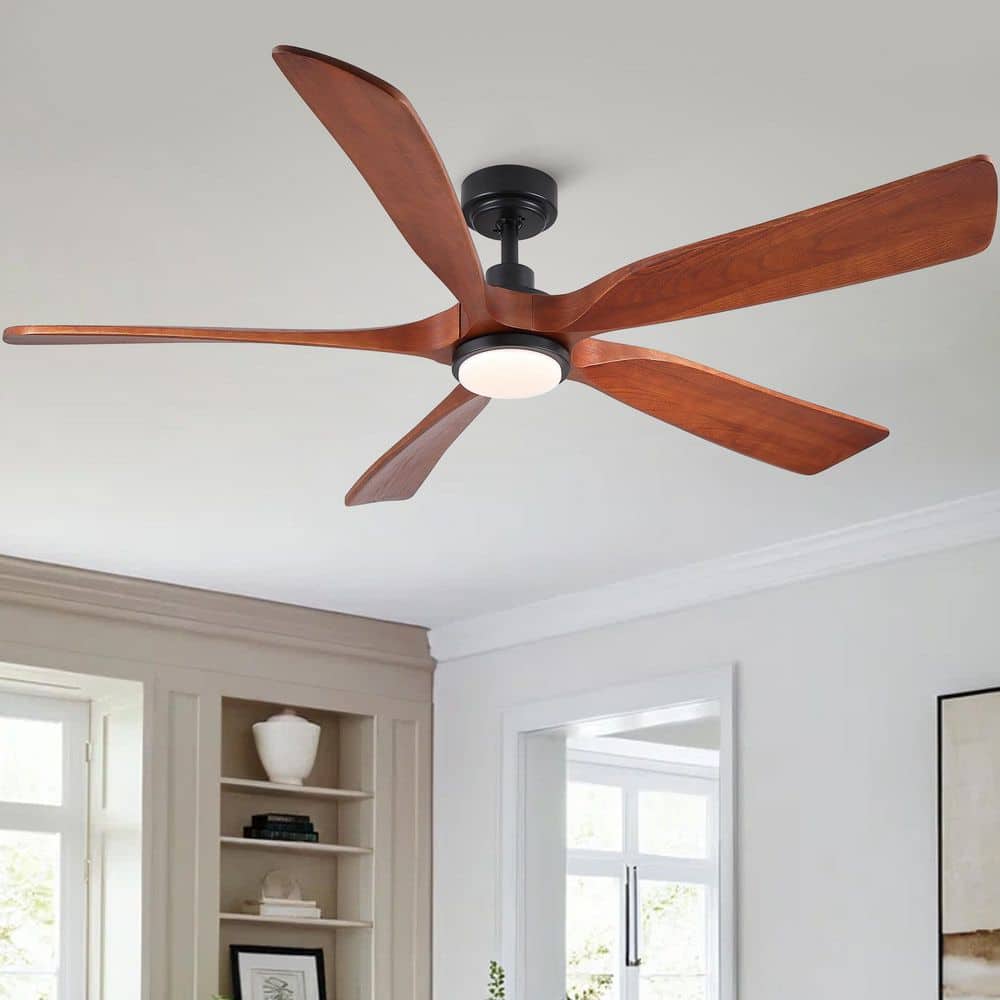 TeakAura 60 in. Indoor Matte Black Downrod Standard Ceiling Fan with Light and Walnut Wood Blades, Remote Included price history on PriceWatchPro