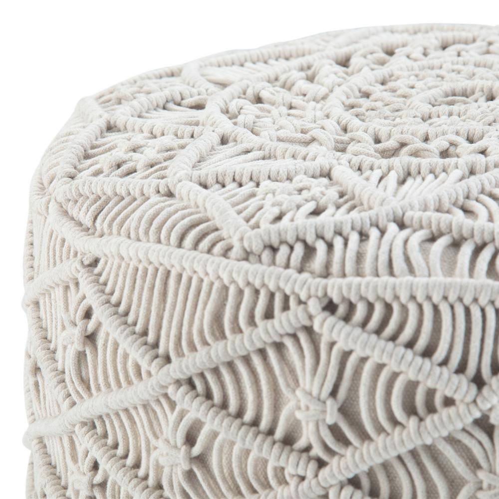 Natural Cotton Round Macrame Pouf with Legs