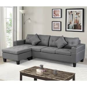 98.25 in. Square Arm 2-Piece L-Shaped Linen Modern Sectional Sofa in Gray with Chaise Lounge