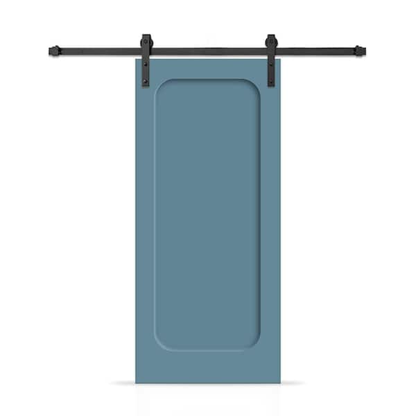 CALHOME 24 in. x 80 in. Curved 1-Panel Shaker Hollow Core Dignity Blue Composite Interior Sliding Barn Door with Hardware Kit