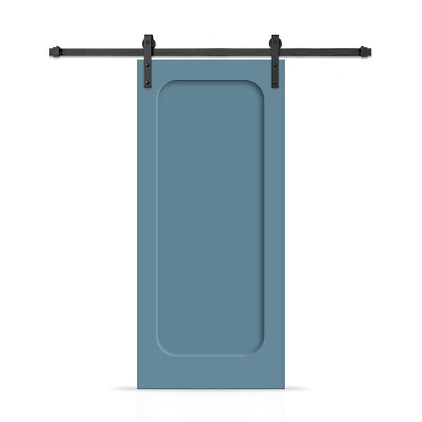 CALHOME 32 in. x 84 in. Curved 1-Panel Shaker Hollow Core Dignity Blue Composite Interior Sliding Barn Door with Hardware Kit