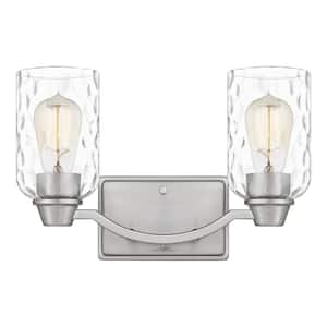 Acacia 14 in. 2 Light Brushed Nickel Vanity Light with Clear Water Glass
