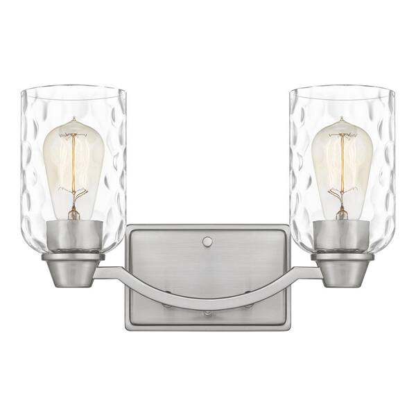 Quoizel Acacia 14 in. 2 Light Brushed Nickel Vanity Light with Clear Water Glass
