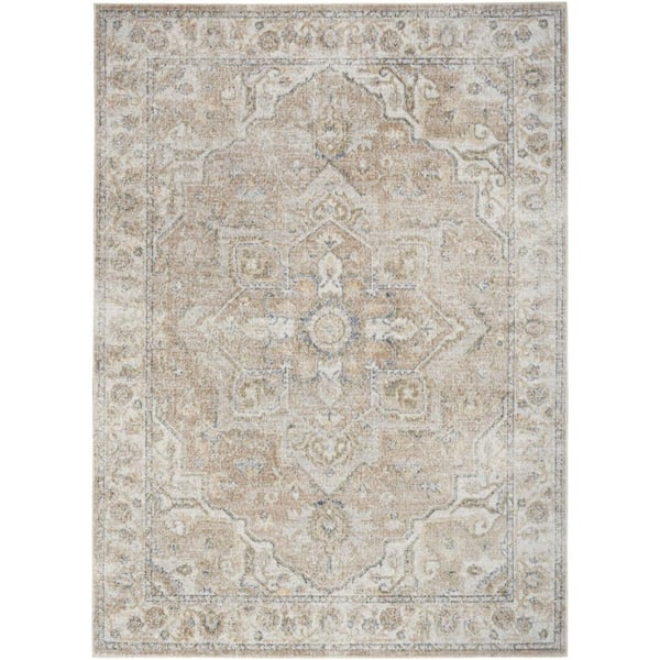 Beige 5 ft. x 7 ft. Oriental Power Loom Washable Area Rug
