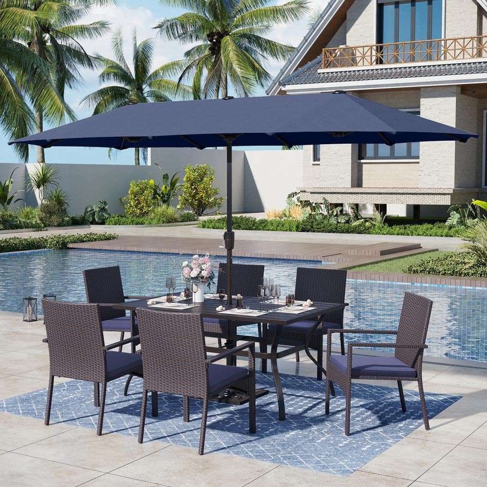 PHI VILLA Black 8-Piece Metal Patio Outdoor Dining Set with