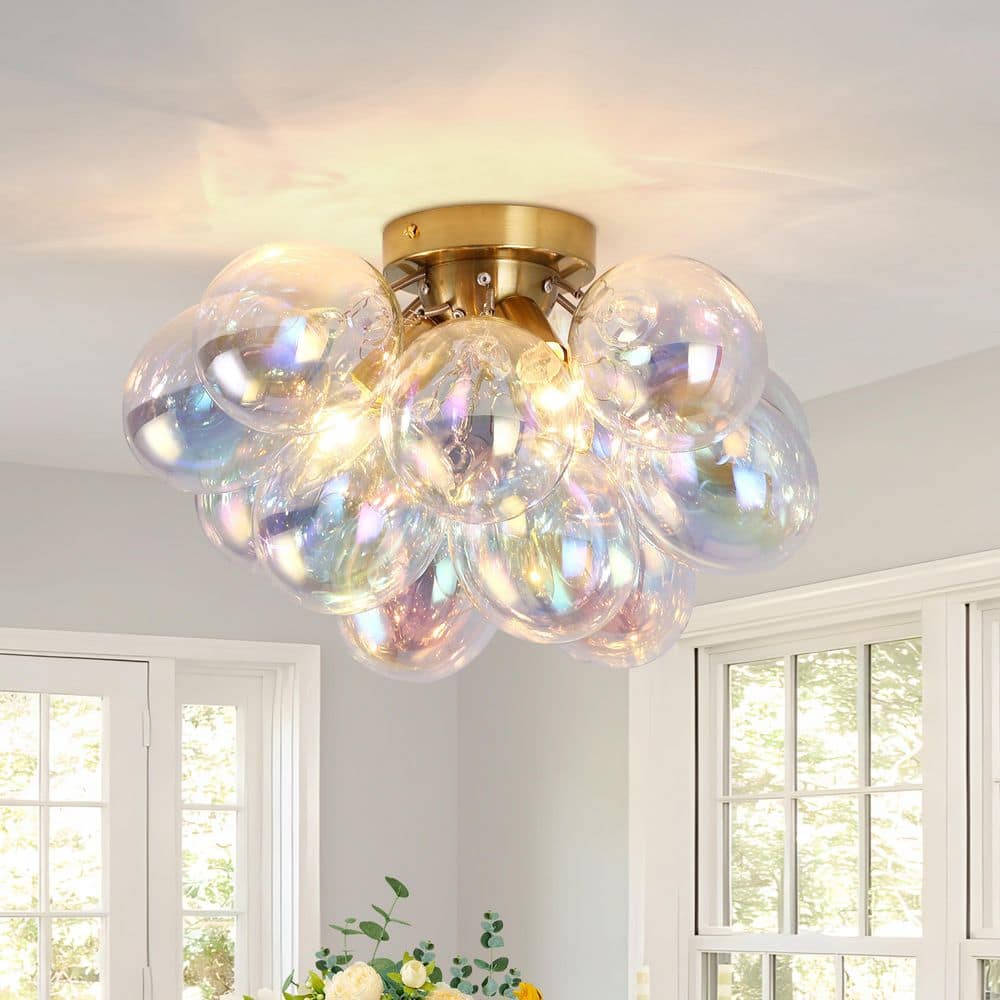 17.72 in. Modern Artistic Gold 3-Light Flush Mount Ceiling Light with Tinte