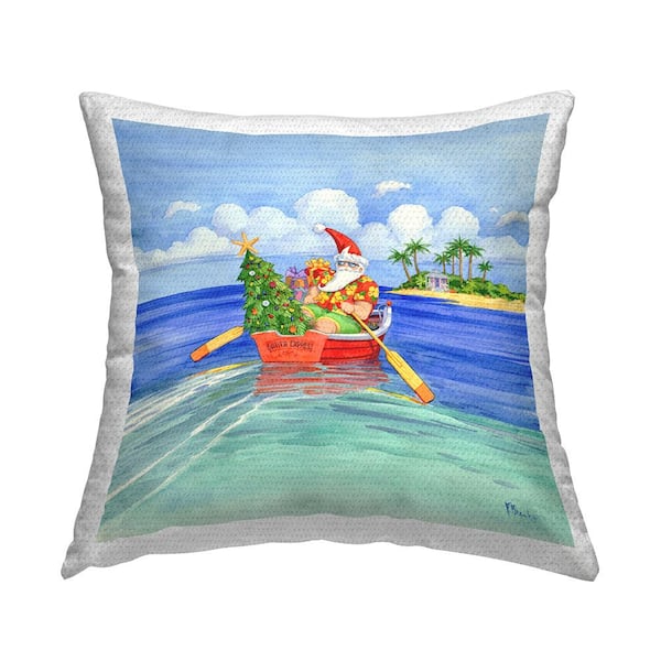Stupell Industries Tropical Santa Claus Warm Seasonal Island Multi-Color Square Outdoor Throw Pillow