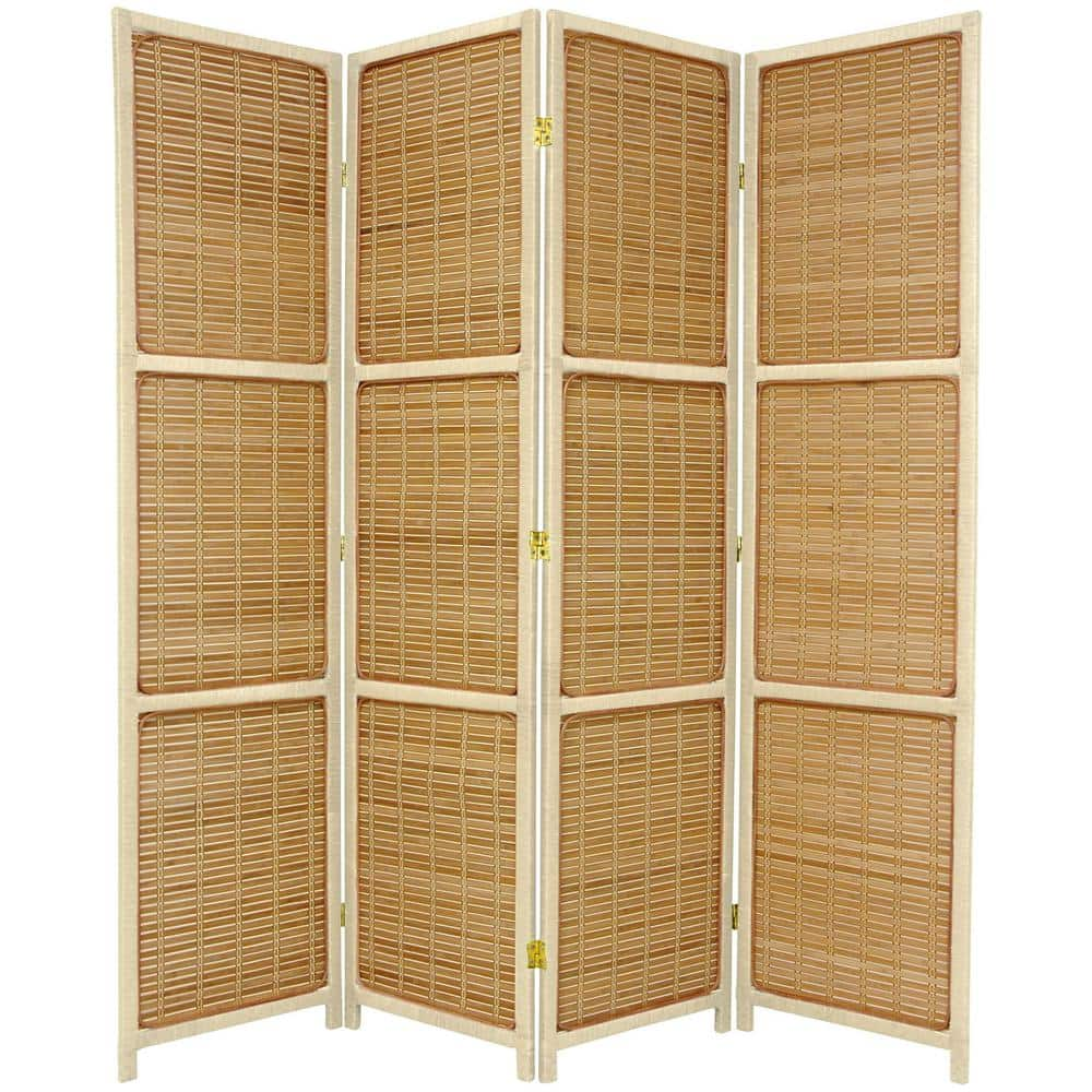 Oriental Furniture 6 ft. Tall Woven Accent Room Divider - 4 Panel - Cream