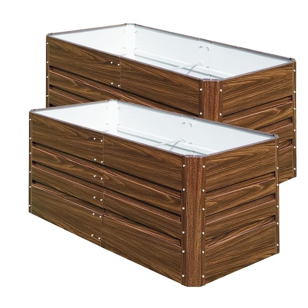 2-Pcs 47.2 in. Lx23.6 in. Wx23.6 in. H Brown Metal Raised Garden Bed Brown Galvanized Planter Boxes for Vegetables Herbs