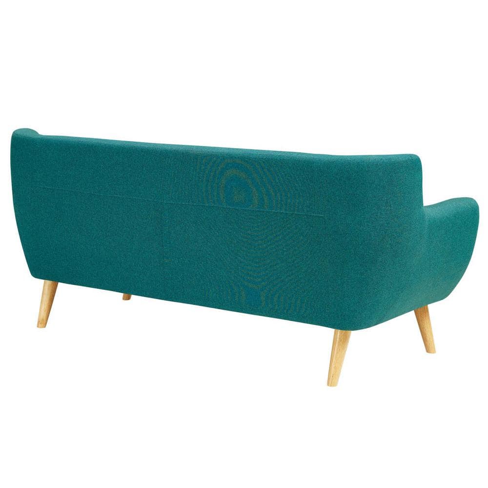 Teal Tufted Mid-Century Modern Fabric Sofa with Wood Legs