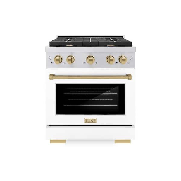 Paramount 30 in. 4-Burner Dual Fuel Range with Convection Oven in Stainless Steel, Matte White, and Champagne Bronze