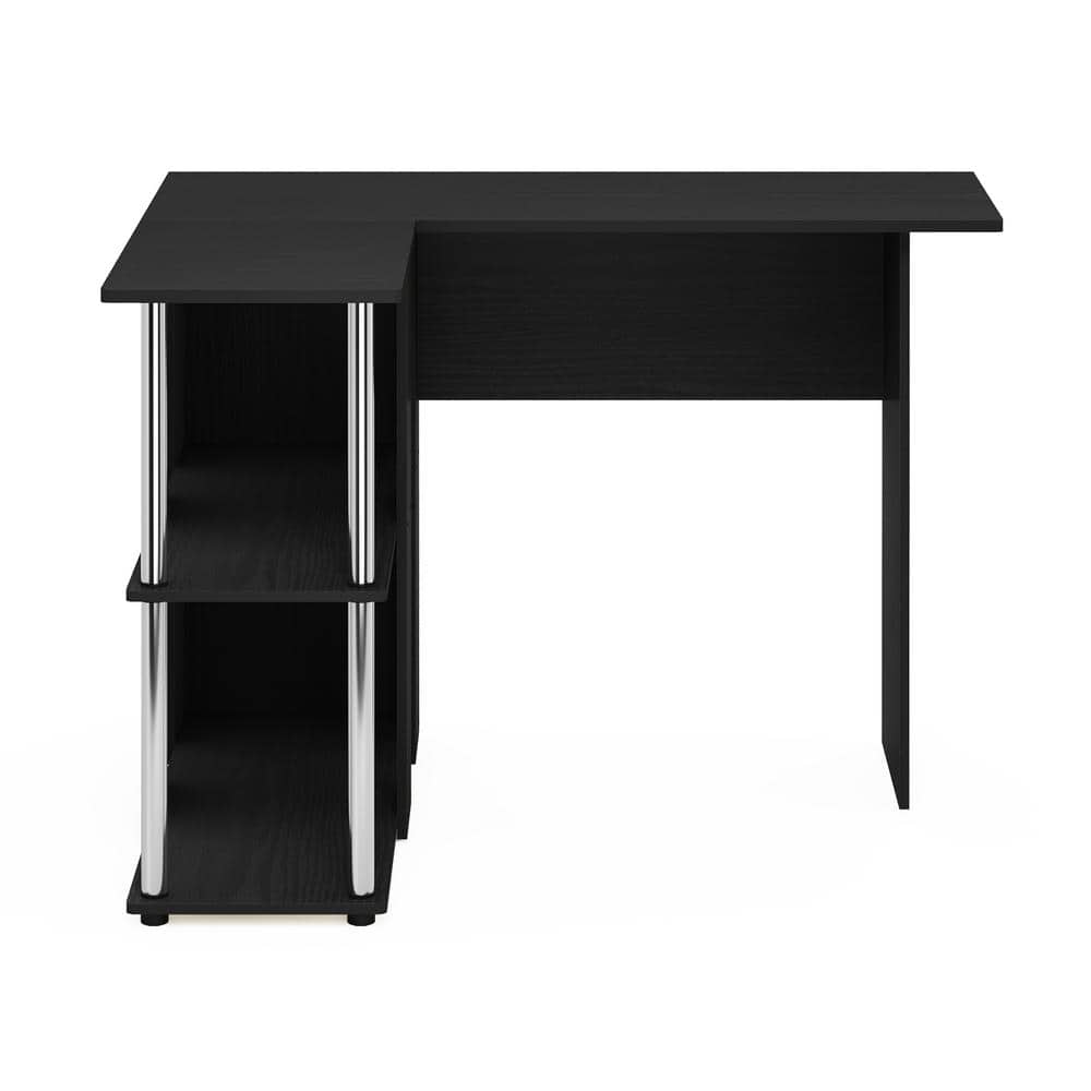 Americano and Chrome L-Shape Corner Writing Desk with Shelves