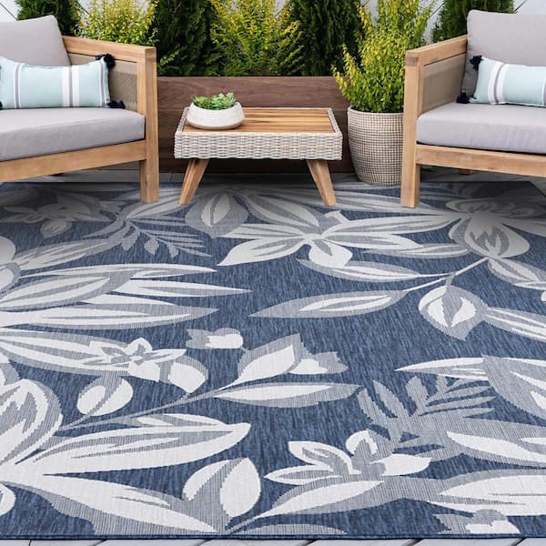 Eco Floral Navy 8 ft. x 10 ft. Indoor/Outdoor Area Rug