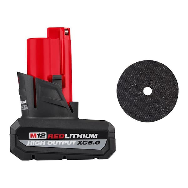 M12 12-Volt Lithium-Ion XC High Output 5.0 Battery Pack w/5-Pack Metal Cut Off Wheels