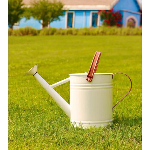 Mordern 1 Gal. White Metal Plant Watering Can with Copper Handles, Galvanized Steel Watering Pot