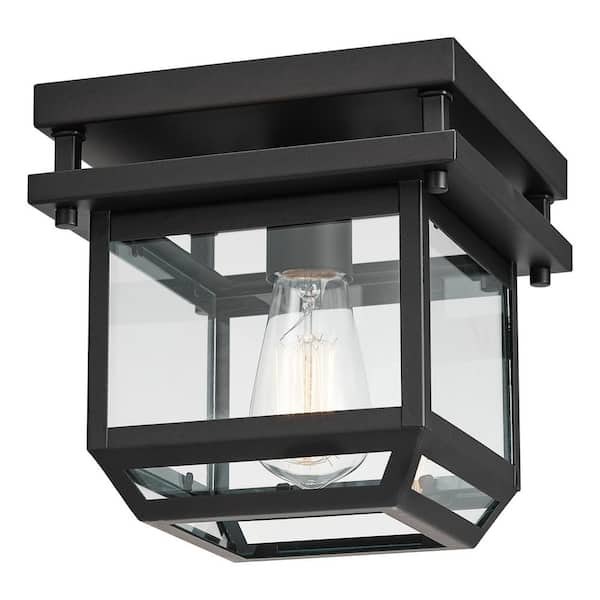 Globe Electric Sorrell 1-Dark Bronze Outdoor/Indoor Flush Mount Light with Clear Glass Shade
