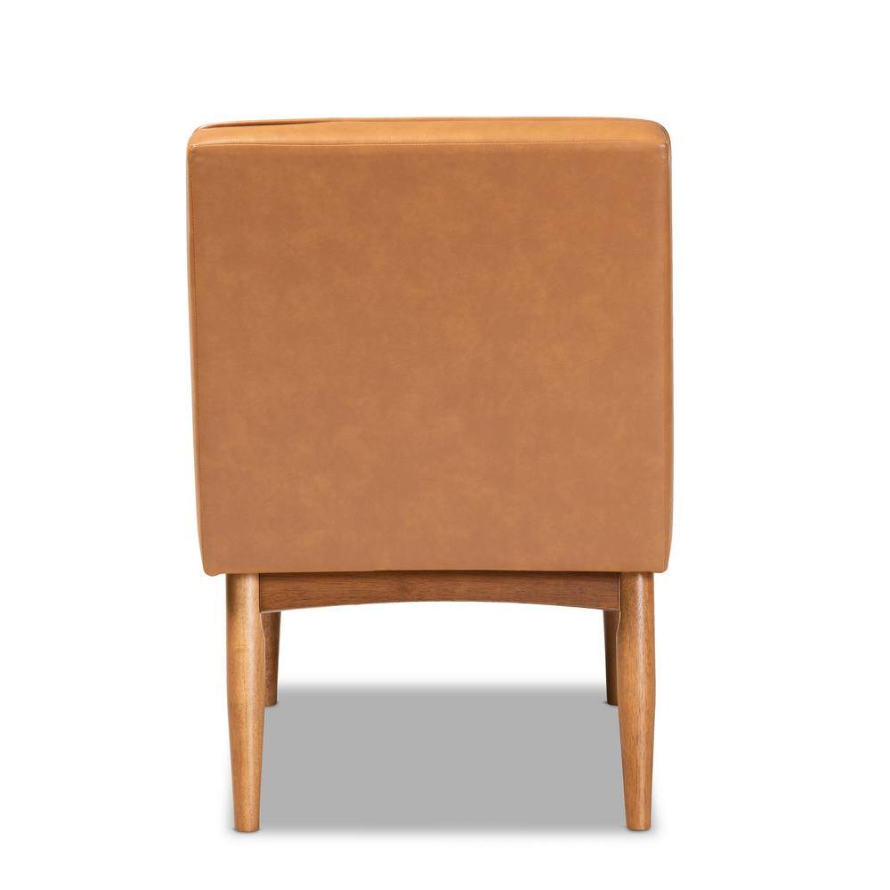 Arvid Walnut Brown Wood & Tan Faux Leather Mid-Century Side Chair