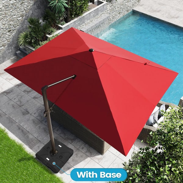 Crestlive Products 13 ft. x 10 ft. Rectangular Cantilever Patio Umbrella in Red with 260 lbs. Base Stand