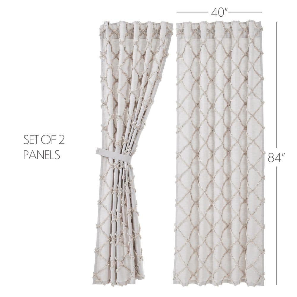 Oatmeal Cotton Frayed Lattice Rod Pocket Window Panels, Set of 2