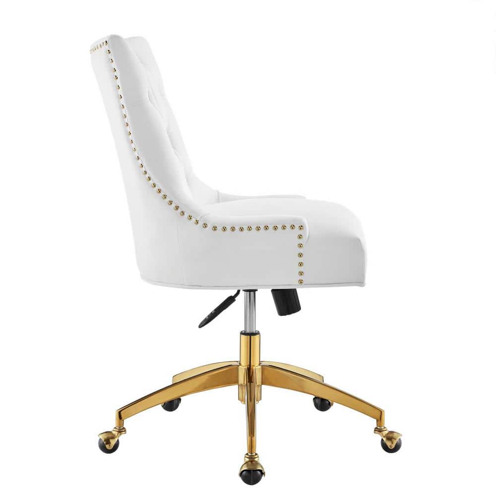 Elegant Gold and White Tufted Swivel Task Chair with Velvet Upholstery