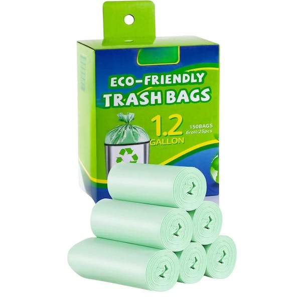 1.2 Gal. Trash Liners (150-Count)-Mini Garbage Bags Fit 4.5 Liter Trash-Can-Liners for Bathroom Kitchen Office, Green