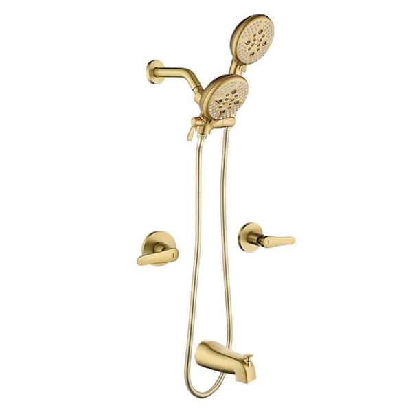 Miscool Ami Double Handle 5-Spray Tub and Shower Faucet 1.8 GPM Dual Shower Head with Spout in. Brushed Gold (Valve Included)