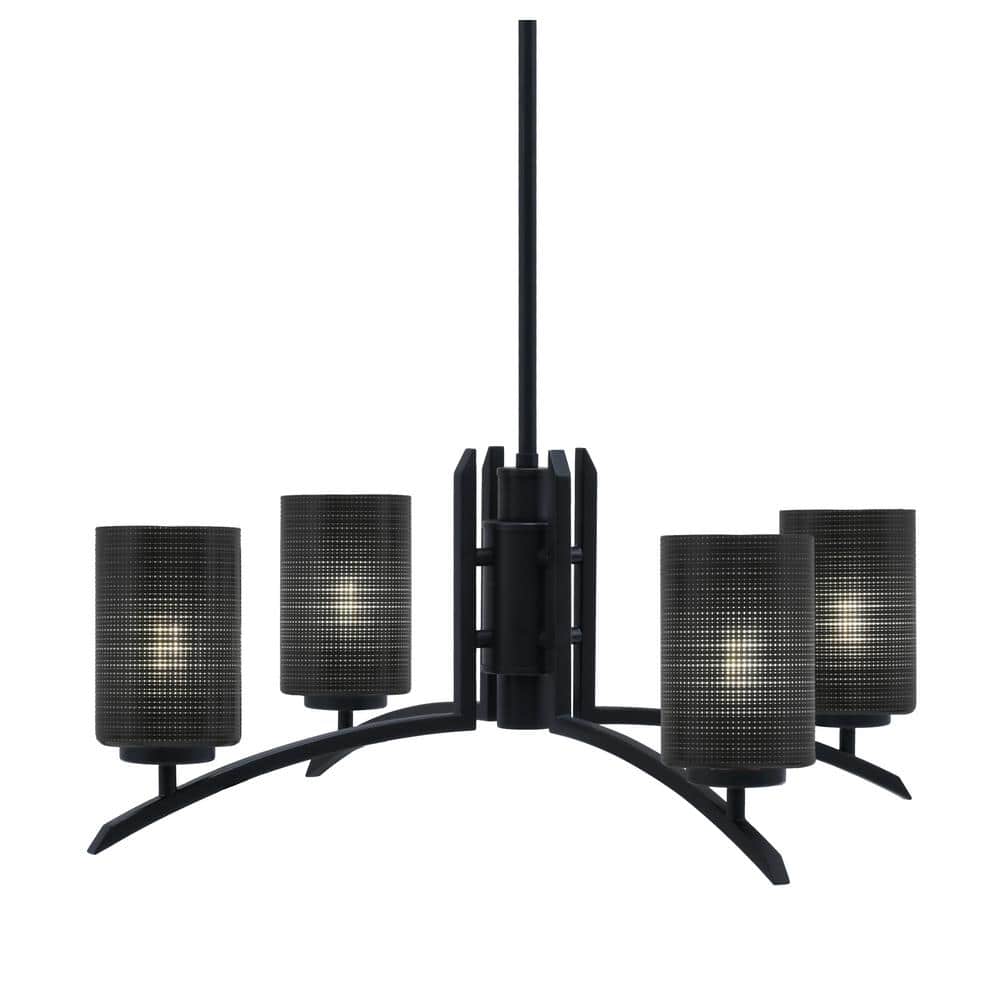 Siena 26.25 in. 4 Light Matte Black Chandelier with Black Matrix Glass Shad