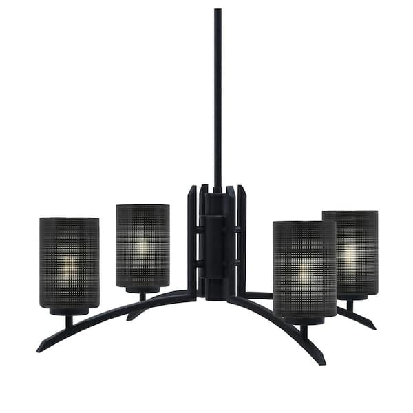 Unbranded Siena 26.25 in. 4 Light Matte Black Chandelier with Black Matrix Glass Shades