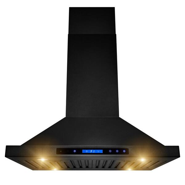 AKDY 30 in. 350 CFM Convertible Island Mount Kitchen Range Hood in Black Painted Stainless Steel with Lights