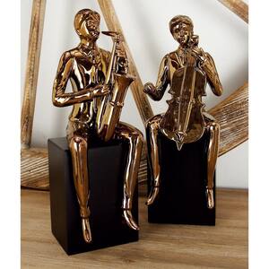 Copper Ceramic Musician Sculpture with Black Base (Set of 4)