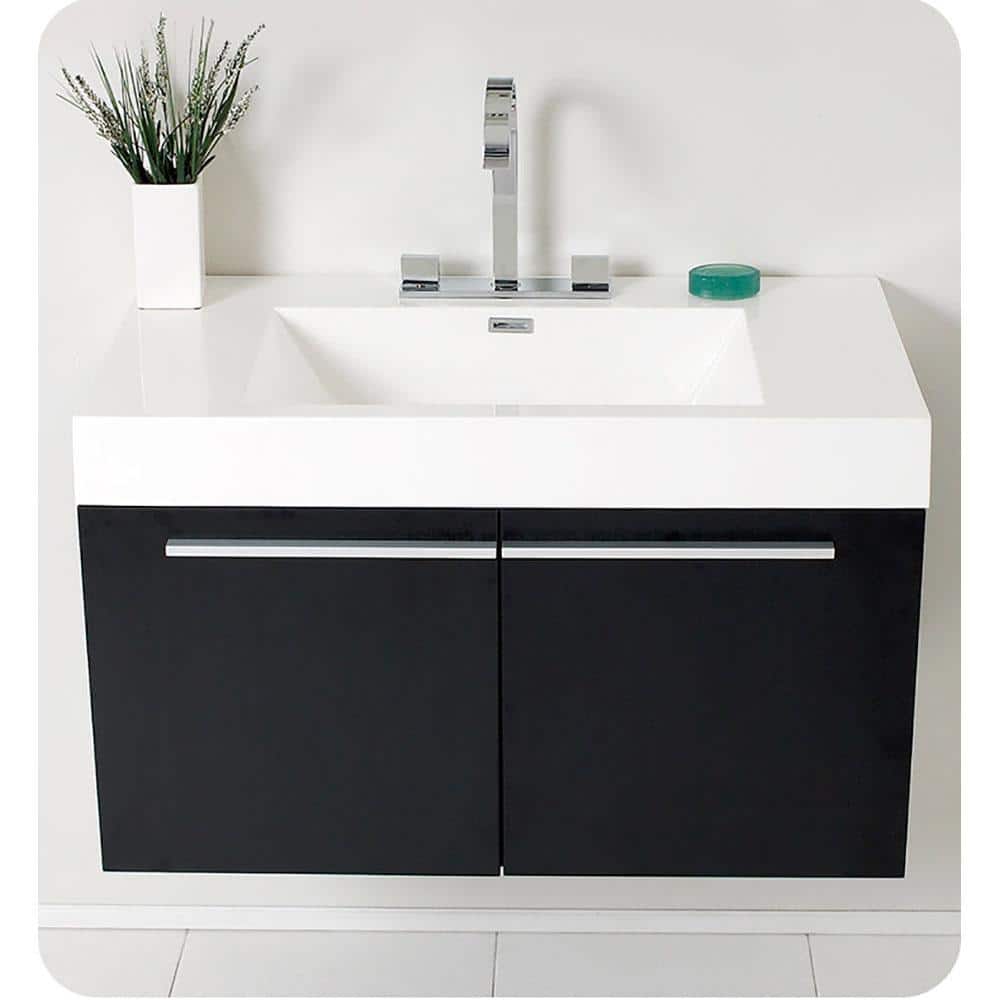Sleek Black 35" Modern Wall-Mounted Vanity with Integrated Sink