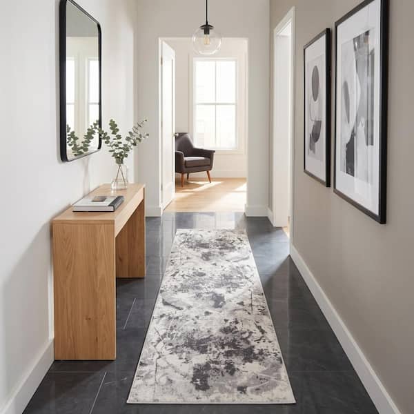Clifton 2 ft. 7 in. x 9 ft. Ivory Abstract Pattern Runner Rug for High Traffic Entryway Hallway Laundry Room