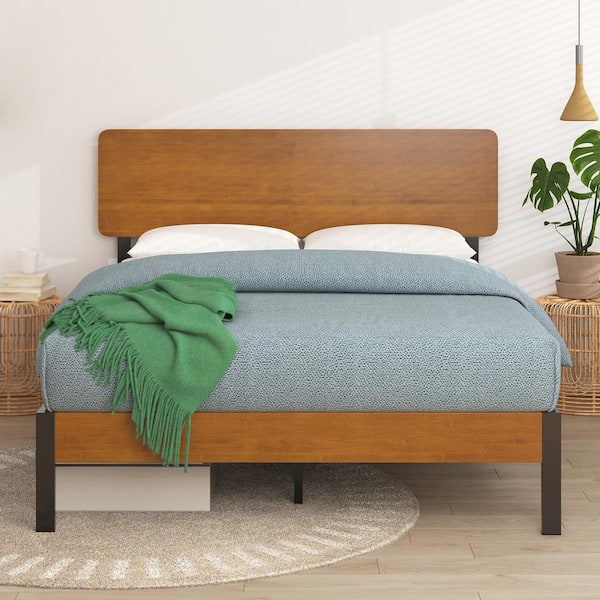 Brown Metal and Bamboo Frame Queen Platform Bed