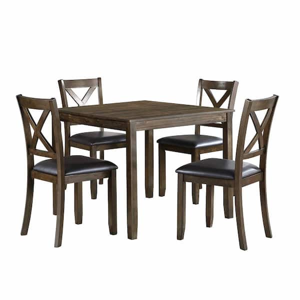 EVERGLADE HOME Adina 5-Piece Square Charcoal Brown Wood Top Dining Room Set