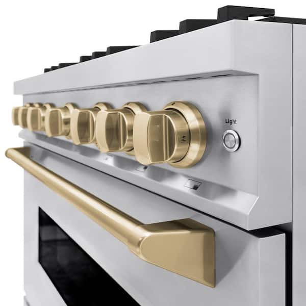Classic 36 in. 6-Burner Gas Range with Gas Convection Oven in Stainless Steel and Champagne Bronze