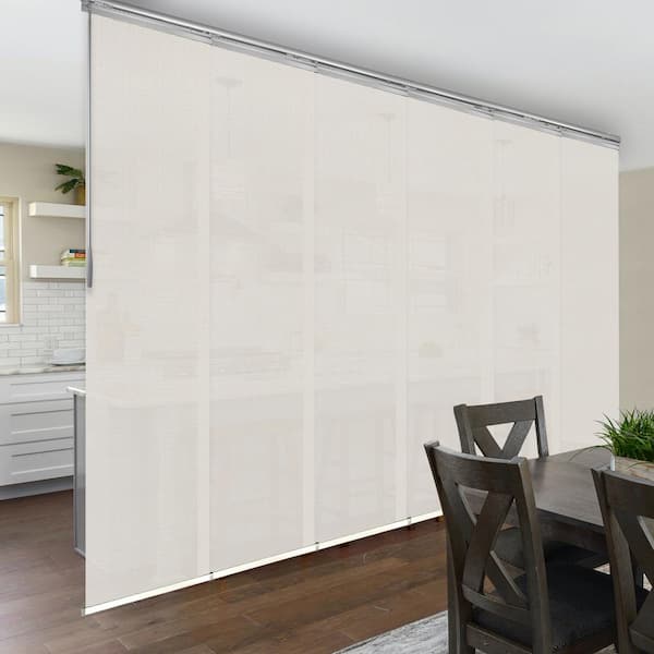 EMOH Buff 70 in.- 130 in. W x 94 in. L Adjustable 6-Panel Satin Nickel Single Rail Panel Track with 23.5 in. Slates