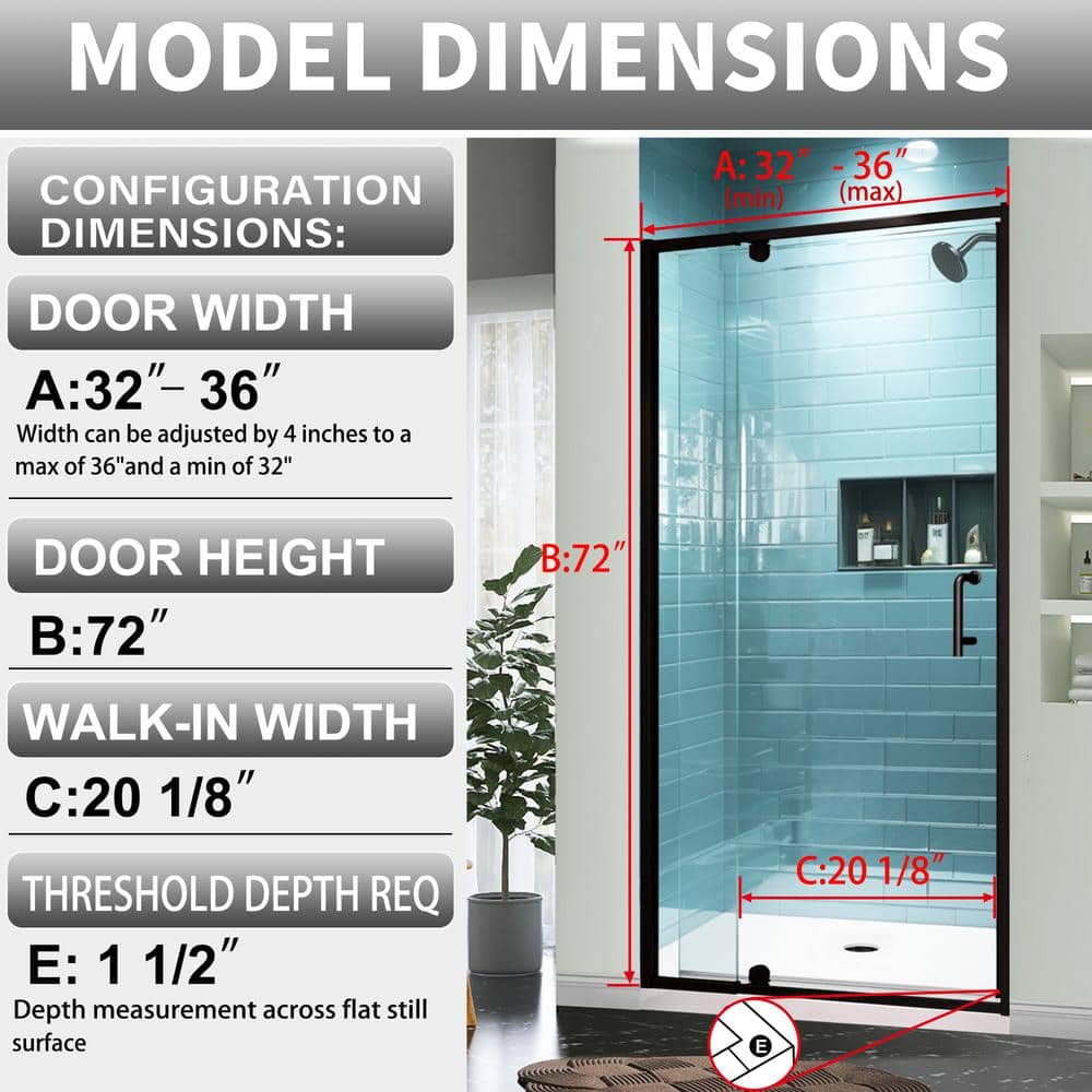 Matte Black Semi-Frameless Pivot Shower Door with Clear Glass
