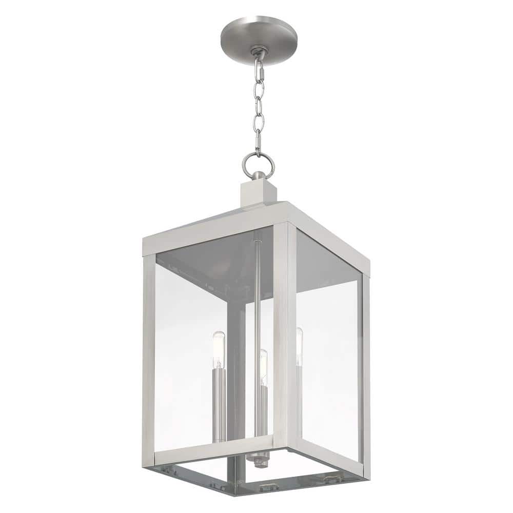 Brushed Nickel 3-Light Pendant with Clear Glass Panels