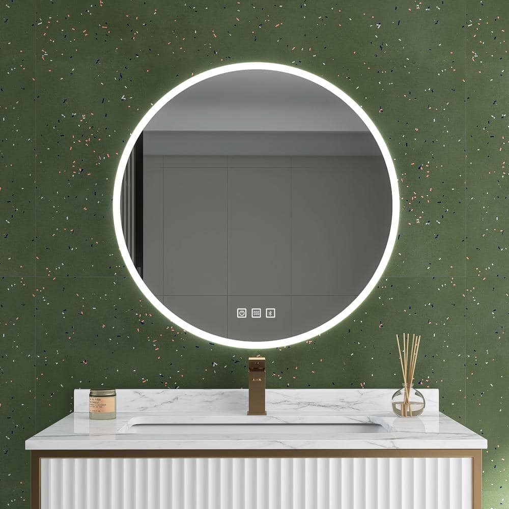 32 in. W x 32 in. H Large Round Frameless Wall-Mount Anti-Fog LED Light Bat